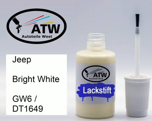 Jeep, Bright White, GW6 / DT1649: 20ml Lackstift, von ATW Autoteile West.